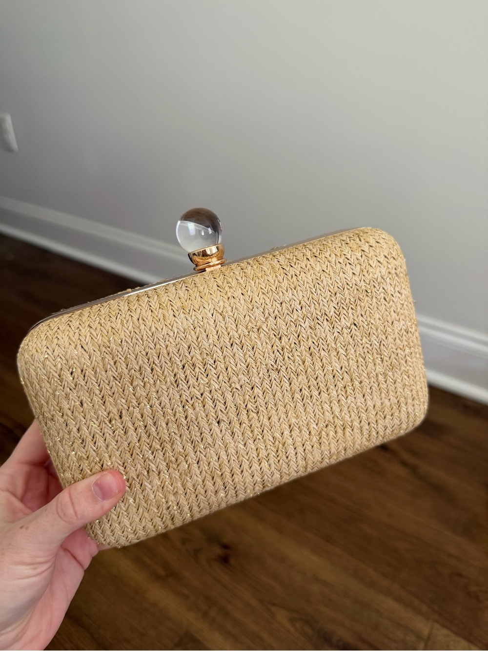 Natural Straw Clutch with Glass Ball Closure